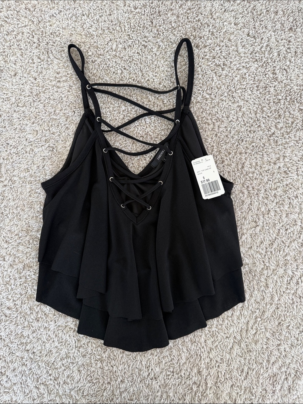 NWT: Forever 21 Black Front Lace-Up Ruffle Cami